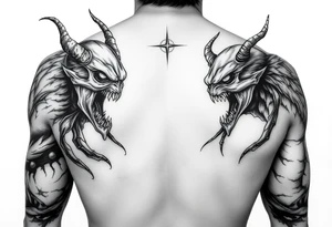 Battle of inner demons childhood of pain suffering lifetime of  broken promises heart break for a male full arm sleve tattoo idea