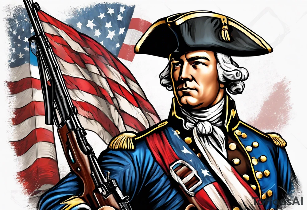 charging 
revolutionary war colonial soldier with Ar-15 and Liberty Bell Liberty or death tattoo idea