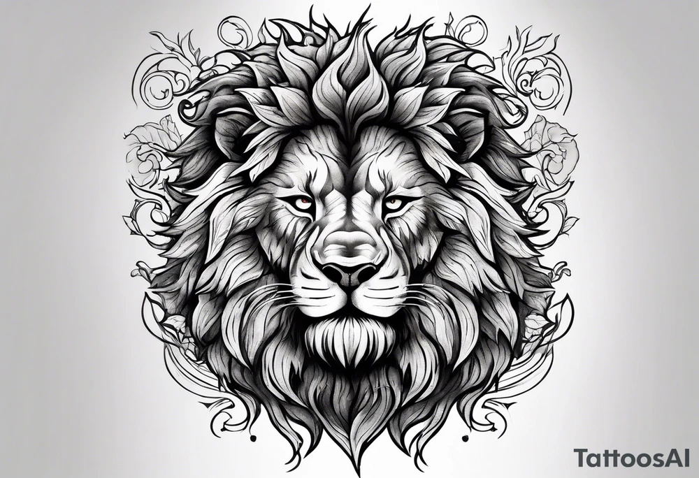 Create an oak tree in the shape of a roaring lion tattoo idea