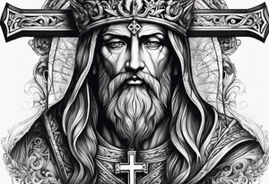 God with a cross also remembering a loved one tattoo idea