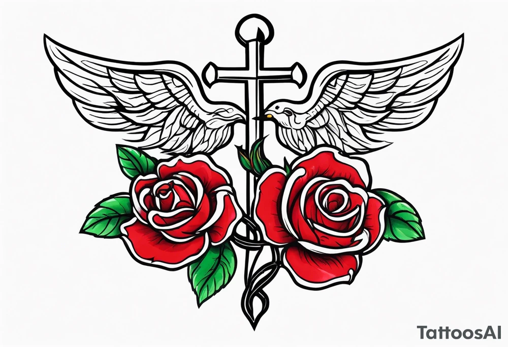 Caduceus with two roses tattoo idea