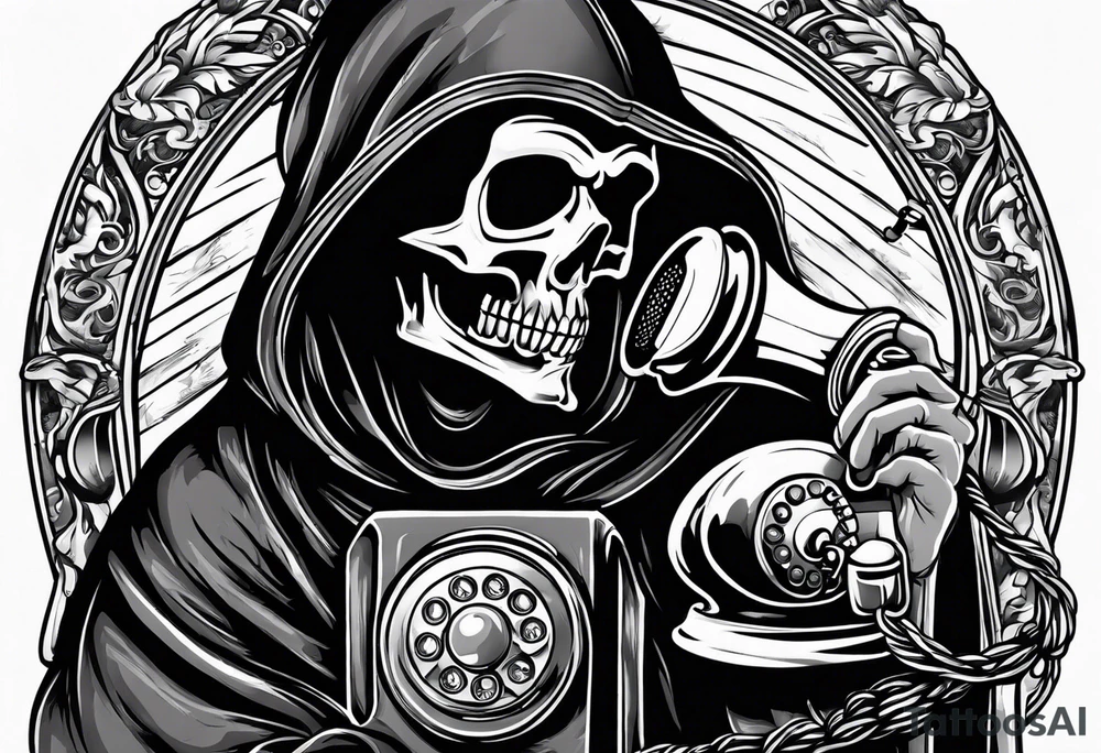 Grim reaper talking on a old school telephone tattoo idea Grim reaper talking on a old school telephone tattoo idea