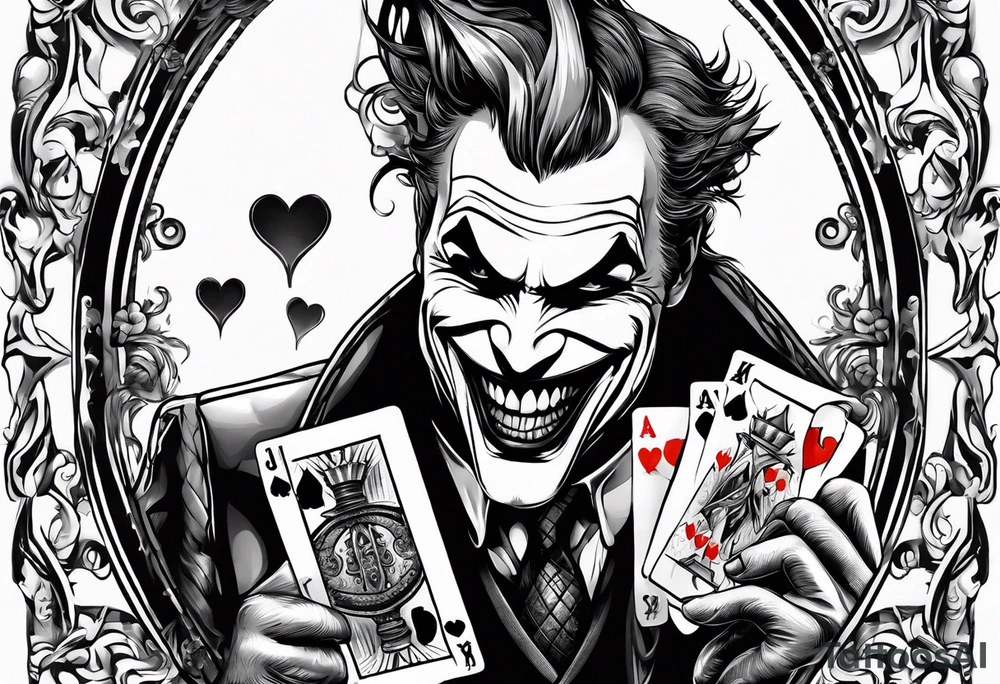 the joker burning a playing card tattoo idea