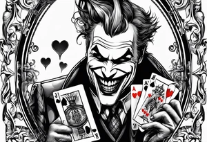 the joker burning a playing card tattoo idea