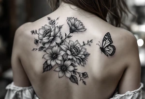 Bird flower and butterfly tattoo idea