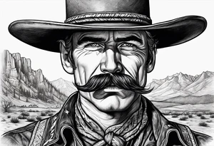 Old west Cowboy with handlebar mustache tattoo idea