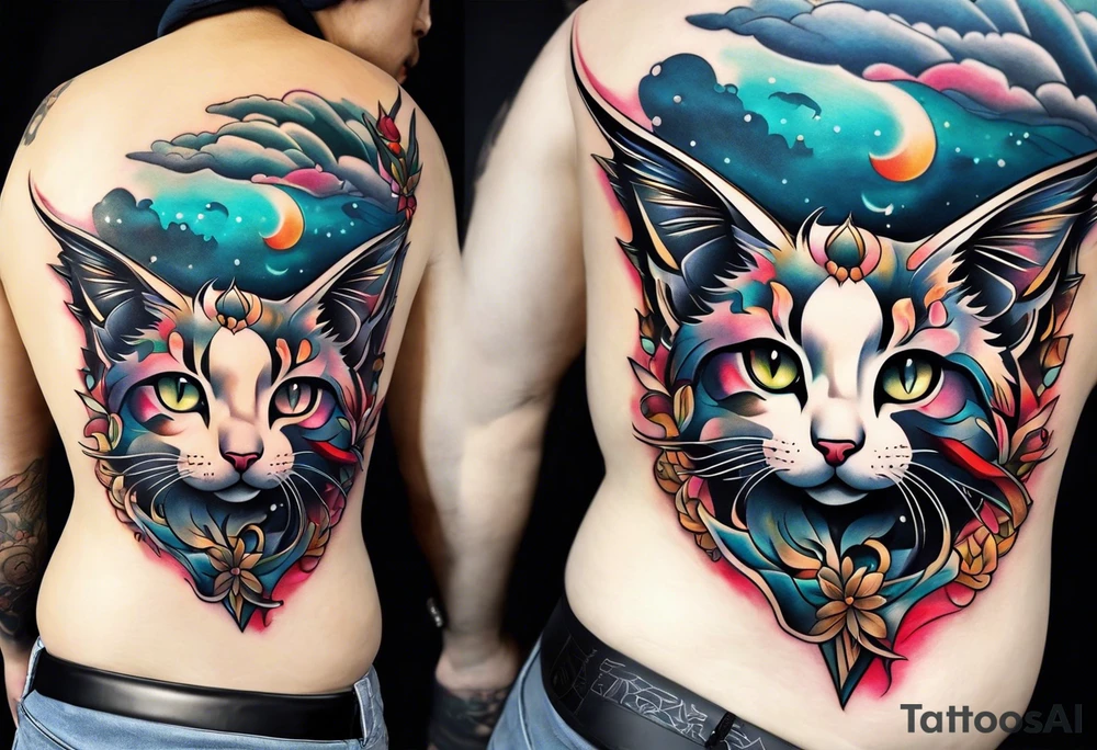 Calf tattoo of an angel cat tattoo idea