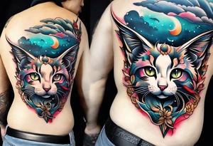 Calf tattoo of an angel cat tattoo idea