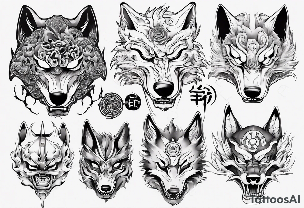 Japanese wolf mask tattoo idea