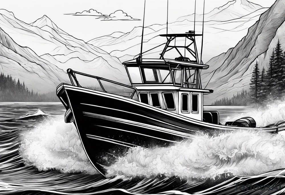 Fishing on boat tattoo idea