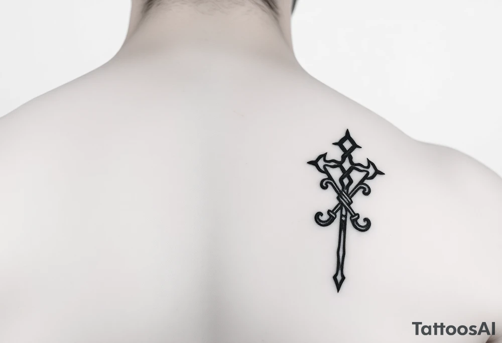 A single vajra placed on the right side, symbolizing unshakable strength, clarity of purpose, and the masculine force that cuts through obstacles. This design represents a man’s path to prosperity — steady, grounded, and undefeatable. It draws in success, protects against negativity, and channels disciplined action toward wealth, growth, and legacy. tattoo idea