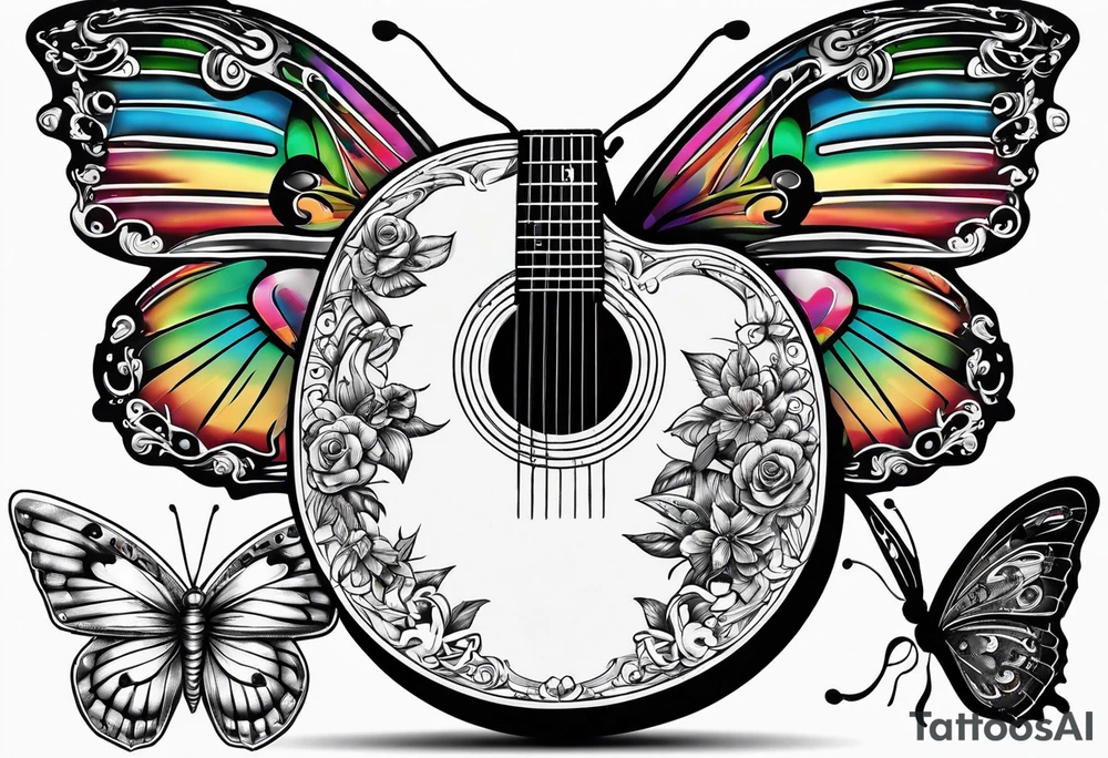 Guitar, butterfly, rainbow, game controller tattoo idea