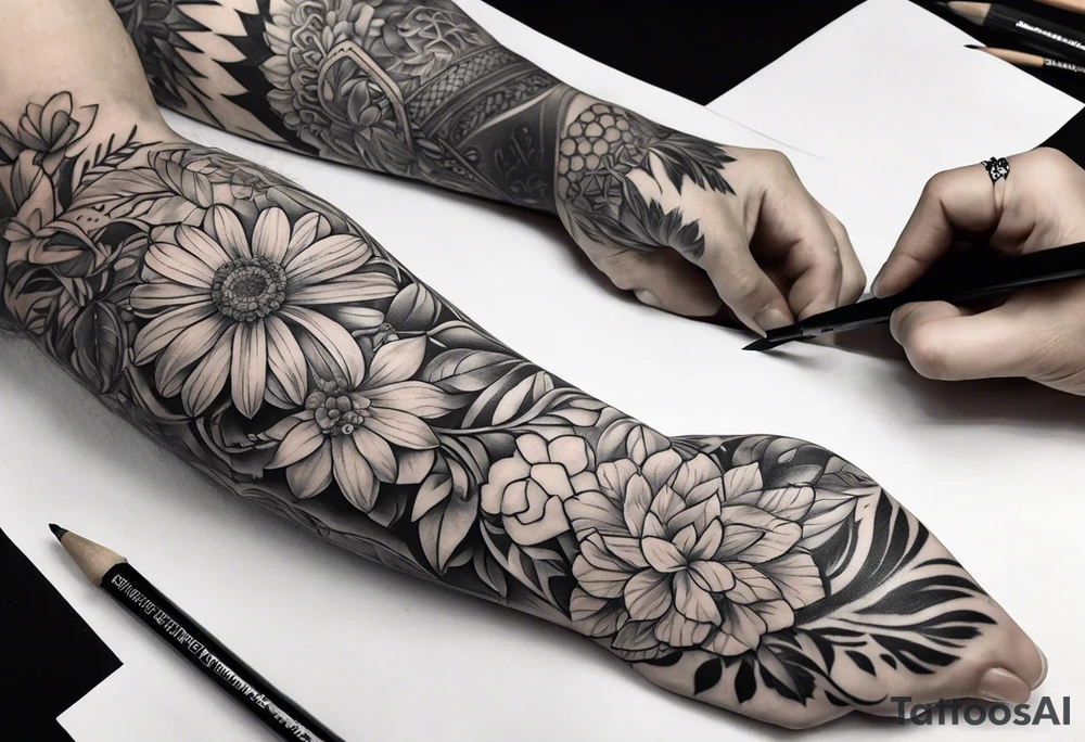 Design me a sleeve that shows appreciation for life, compassion and love for others and myself, love for life and the world and nature, gratitude for friends and family and a desire to experience life and living it to the fullest tattoo idea