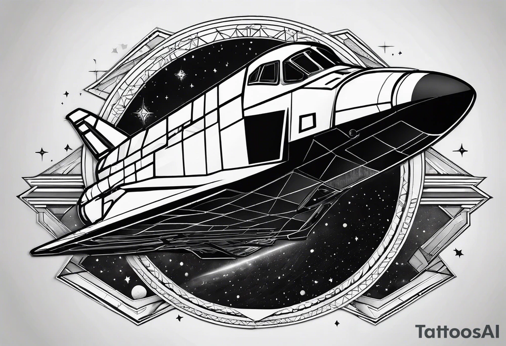 black and white geometric space shuttle tattoo idea