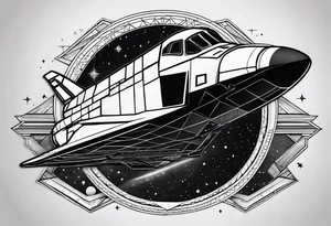 black and white geometric space shuttle tattoo idea