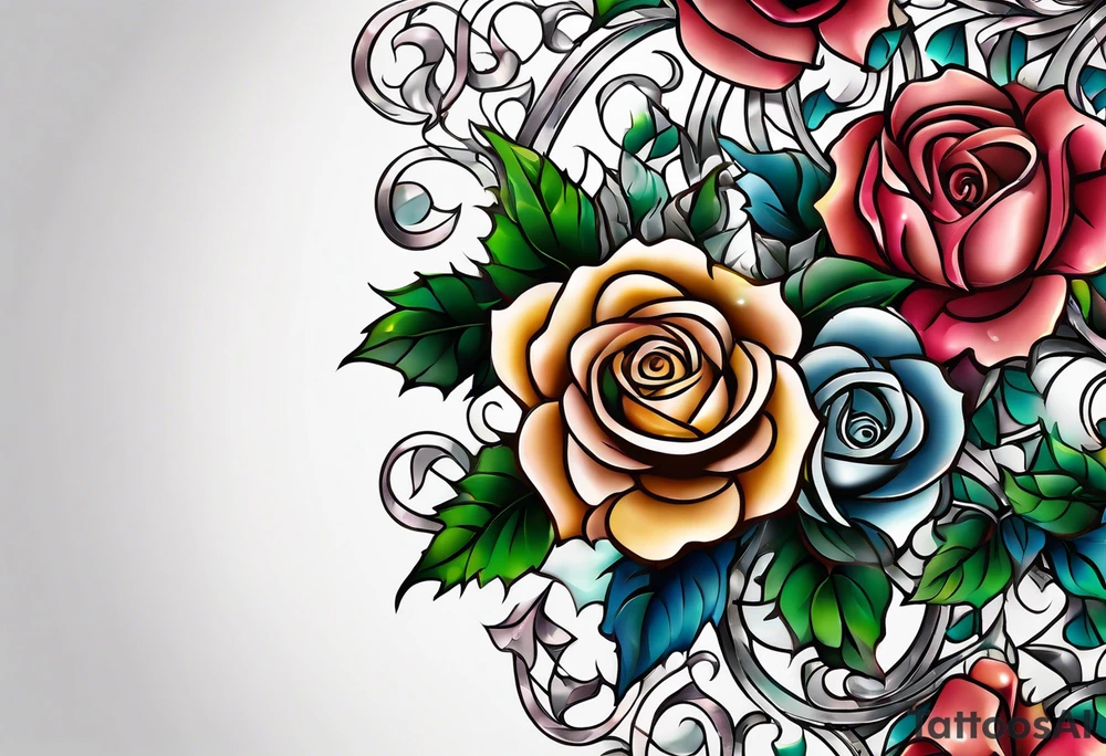 Metallic vines and rose tessellation tattoo idea
