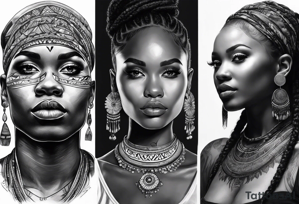 exu africano realista em preto e cinza com tons de vermelho tattoo idea