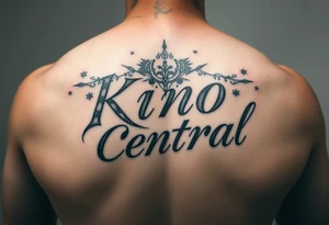 Forearm tattoo with the words kino central tattoo idea