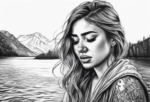 Woman crying at a river tattoo idea