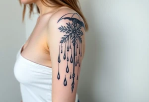 A snowflake melting and turning into rain drops and the rain drops cascading over and umbrella tattoo idea