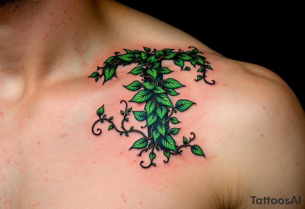 A leaf-textured "T" in forest green with tiny vines wrapping around it. tattoo idea