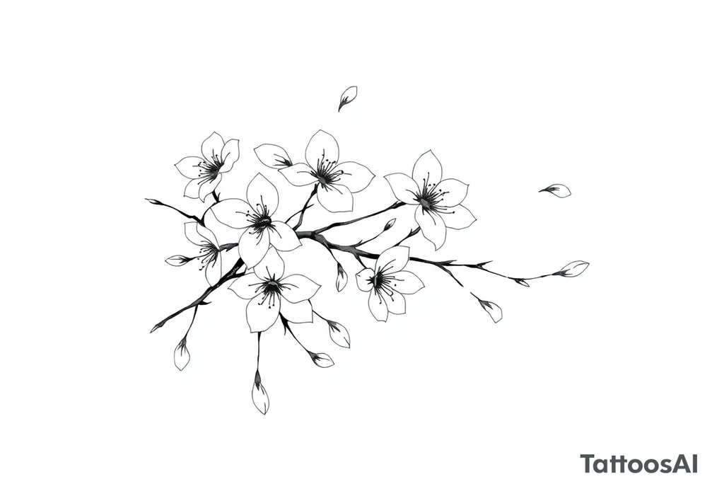 delicate cherry blossoms swirling in spring breeze with petals tattoo idea