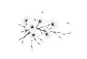 delicate cherry blossoms swirling in spring breeze with petals tattoo idea