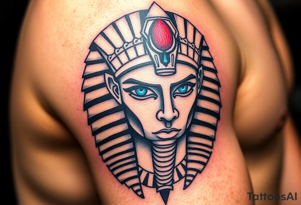 An Egyptian king with blue Eyes(only red , blue and black are possible colors) tattoo idea