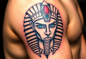 An Egyptian king with blue Eyes(only red , blue and black are possible colors) tattoo idea