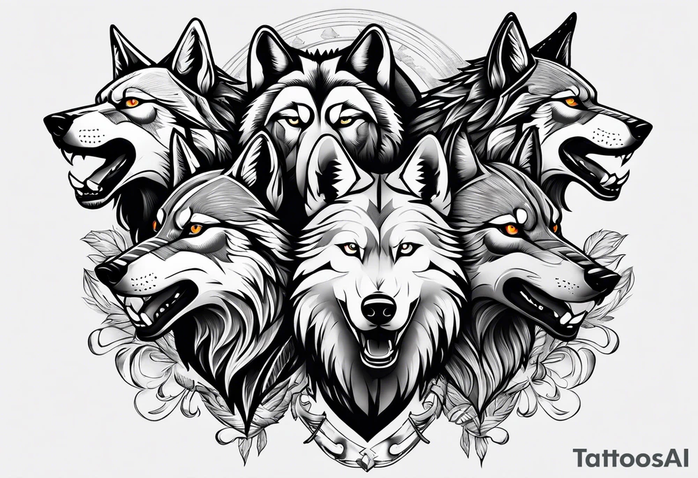 a pack muscular of wolves running together tattoo idea