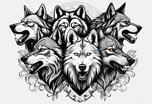 a pack muscular of wolves running together tattoo idea