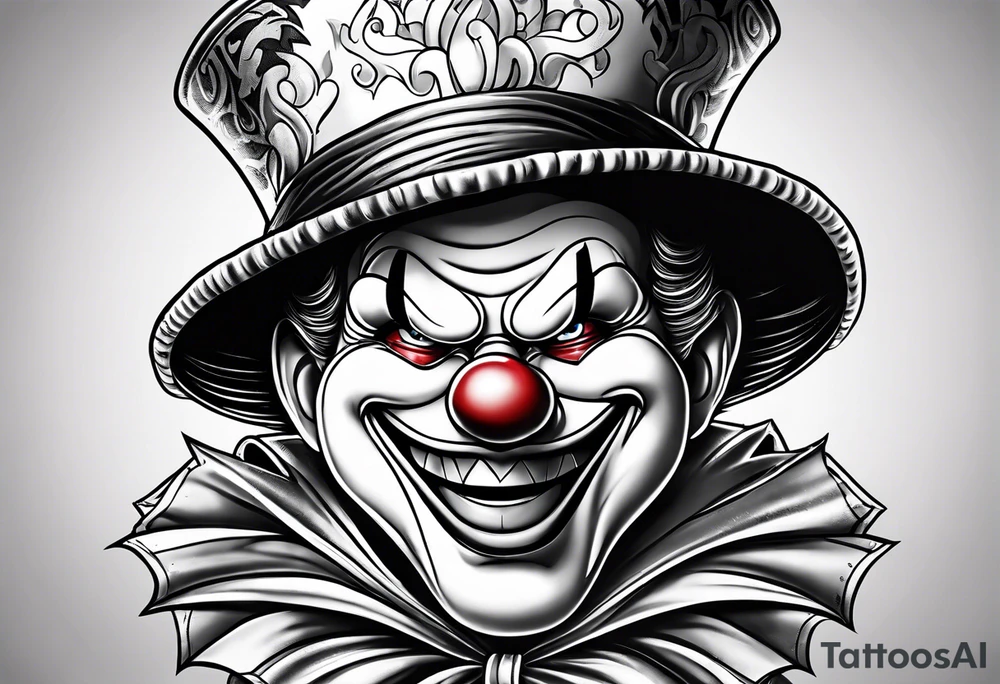 buggie the clown from one piece in the style of Comedy and Tragedy tattoo idea