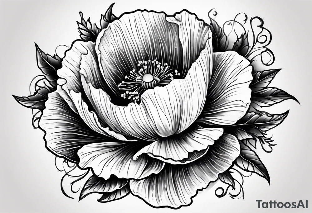 Poppy flower tattoo with the date 12/21/2006 tattoo idea