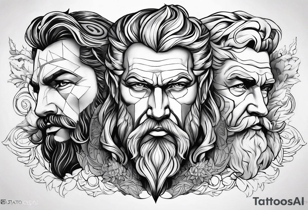 Bóg Zeus pioruny w dłoniach   nogi ręce głowa tors tattoo idea