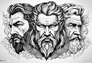 Bóg Zeus pioruny w dłoniach   nogi ręce głowa tors tattoo idea