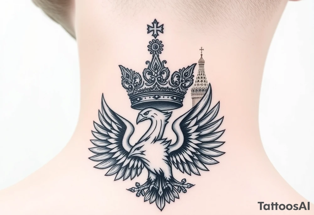 St. George 
Russian imperial crown above the eagle
Russian sabre
The Kremlin or St. Basil's Cathedral scene tattoo idea