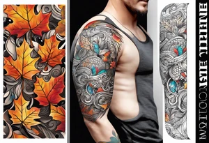 Arm Sleeve Tattoo with fall colors flat tattoo idea