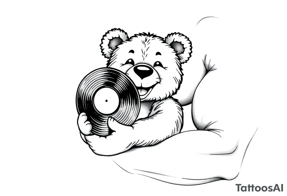 smiling cartoon teddy bear holding a vinyl record tattoo idea smiling cartoon teddy bear holding a vinyl record tattoo idea