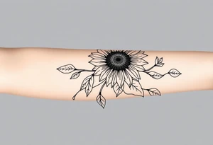 Stylized sunflower on a wild flowy vine with Bohemian mandalas incorporated tattoo idea
