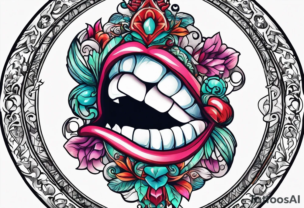 Latina, ahegao, mouth open, drooling, happy, Spade Symbol with letter Q in the center tattoo idea