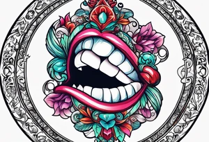 Latina, ahegao, mouth open, drooling, happy, Spade Symbol with letter Q in the center tattoo idea