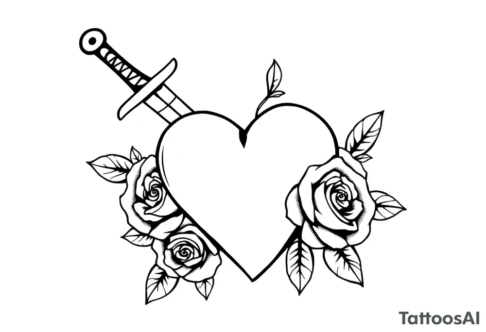 dagger piercing a heart with roses tattoo idea
