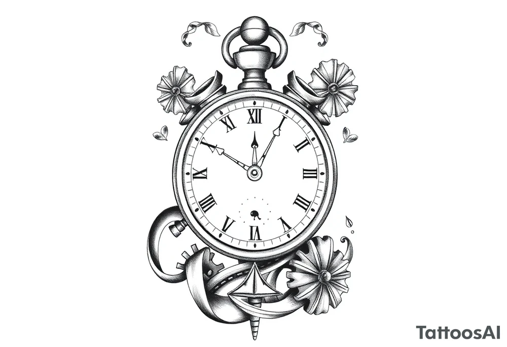 Here’s a refined tattoo design prompt tailored for a 55-year-old male:

---

**Tattoo Concept Prompt:**

A meaningful tattoo for a 55-year-old man that embodies the themes of fatherhood, time, and integrity. Central to the design is a timepiece (such as a classic pocket watch, sundial, or hourglass) symbolizing his commitment to valuing and managing time despite challenges with focus due to ADD. The design incorporates subtle elements that celebrate his role as a father—perhaps small, meaningful symbols like initials, a family tree, or a compass pointing towards "home" to represent his children. Integrate dynamic elements like flowing sand, gears, or a ribbon of time to capture the feeling of focus and perseverance. The overall style can range from intricate realism to a more abstract or geometric design, depending on his preference. tattoo idea
