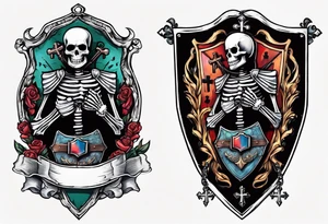 skeleton holding a shield with a cross on it tattoo idea