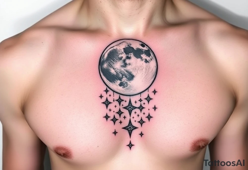 Moon and Cascade of stars tattoo idea