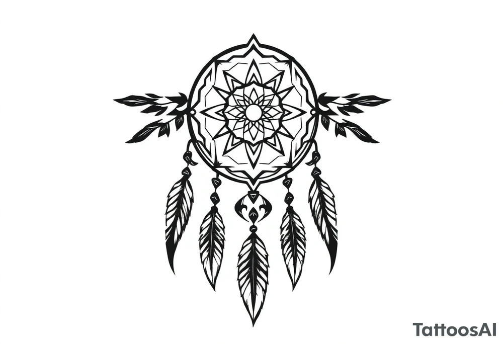 dreamcatcher, with feathers, authentic tattoo idea