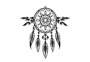 dreamcatcher, with feathers, authentic tattoo idea