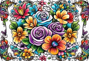Arm sleeve dedicated to mom with rainbow flowers tattoo idea