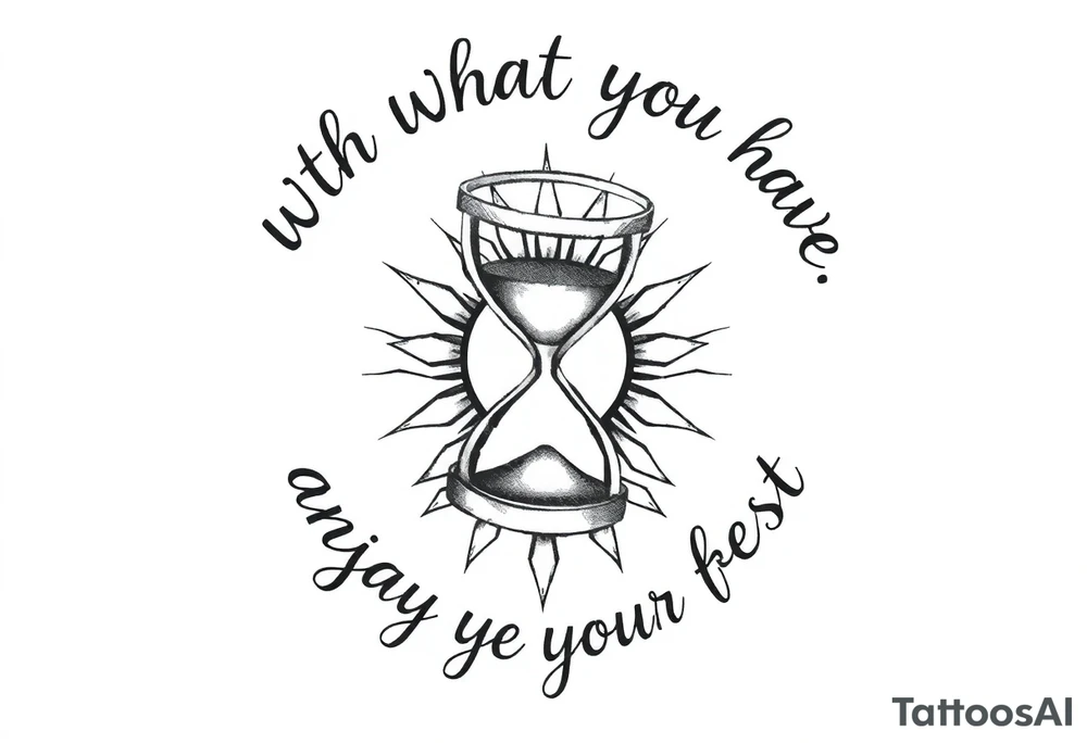 live with what you have and enjoy it to the fullest, hourglass, sun shines down tattoo idea