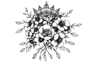 detailed beautiful gothic boho flowerson vine with gorgeous crown ornamental tattoo idea